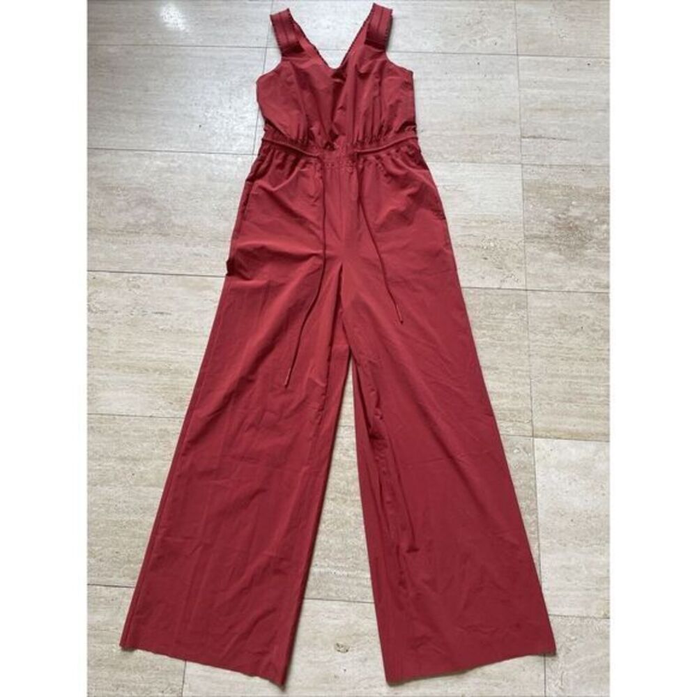 Athleta Savannah Jumpsuit Size 2 Currant Red V-neck Wide Leg Athleisure Travel